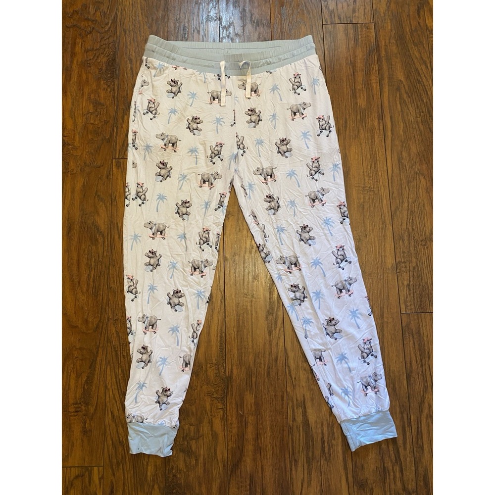 THE SLEEPY SLOTH Women's Medium Pajama Pants Joggers Bamboo Hippos Skateboard